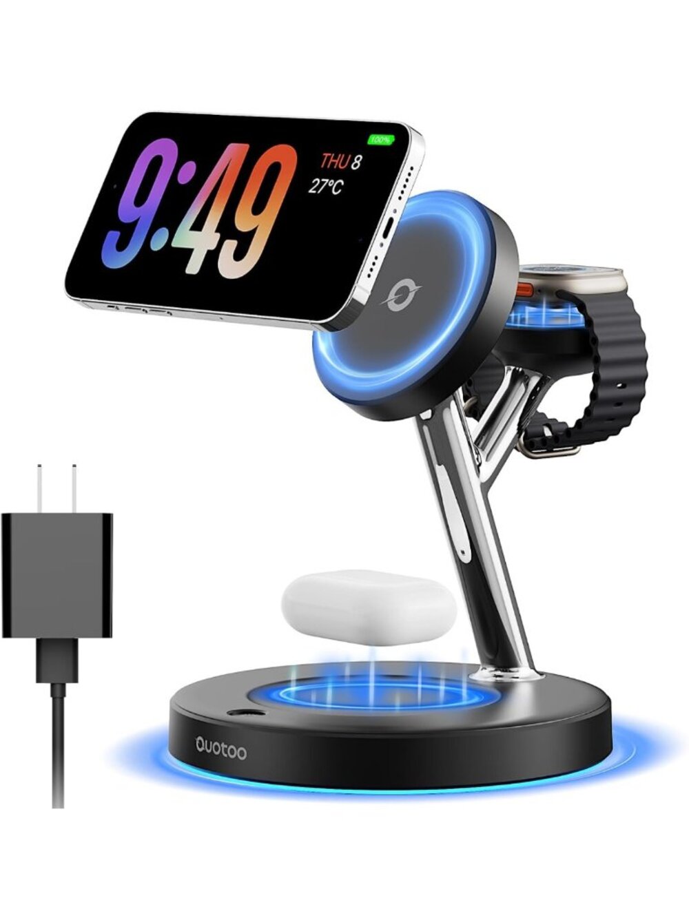 3-in-1 Wireless Charging Stand for iPhone, Apple Watch & AirPods - Mag-Safe